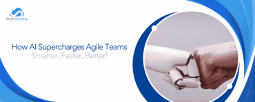 Illustration of an agile team collaborating with AI tools to enhance productivity and streamline workflows.